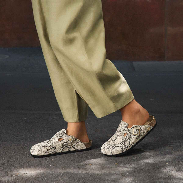 Birkenstock Boston Print Snake Oyster כפכפי בירקנשטוק בוסטון לנשים