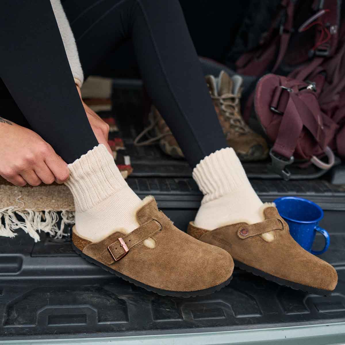 Birkenstock Boston Shearling Dark Tea כפכפי בירקנשטוק בוסטון לנשים