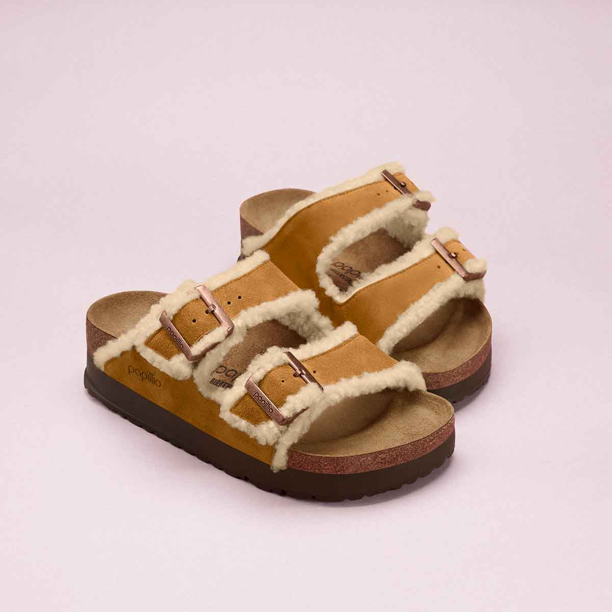 Birkenstock Arizona Teddy Edge Flex Plat. Mink כפכפי בירקנשטוק אריזונה פרווה חום
