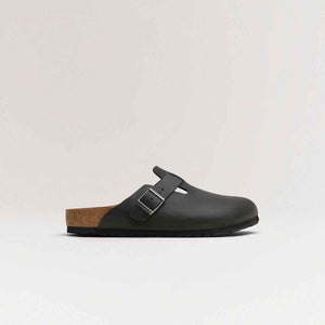 Birkenstock Boston Oiled Leather Black כפכפי בירקנשטוק יוניסקס בוסטון שחור עור