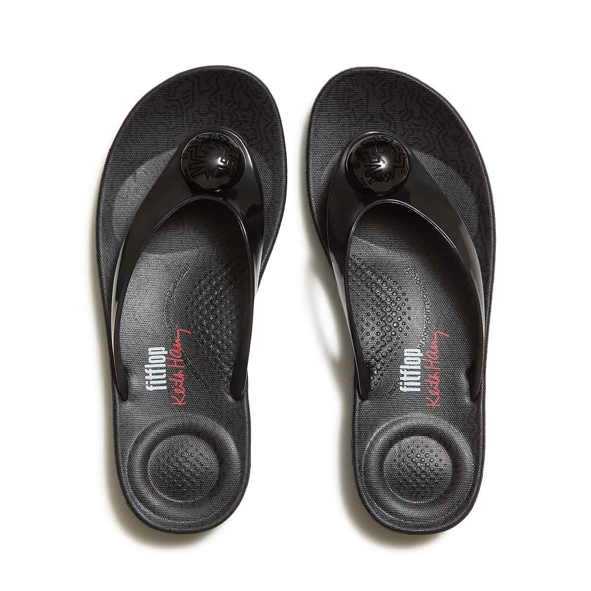 Fit Flop X Keith Haring Iqushion Button Flip-Flops Black כפכפי פיטפלופ לנשים