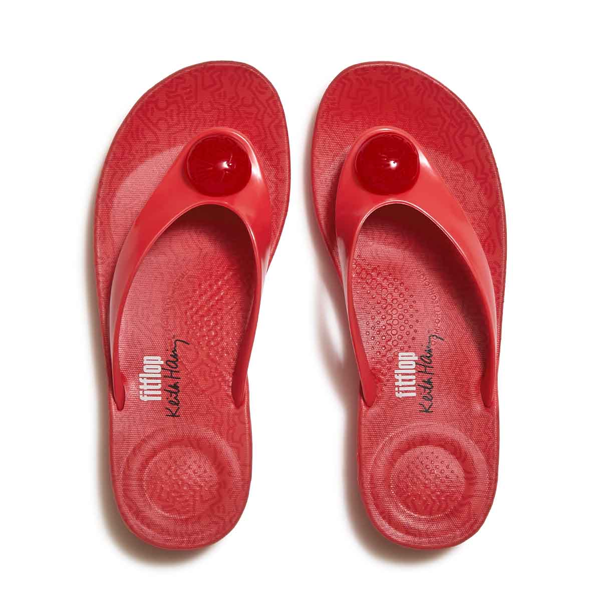 Fit Flop X Keith Haring Iqushion Button Flip-Flops Signal Red כפכפי פיטפלופ לנשים