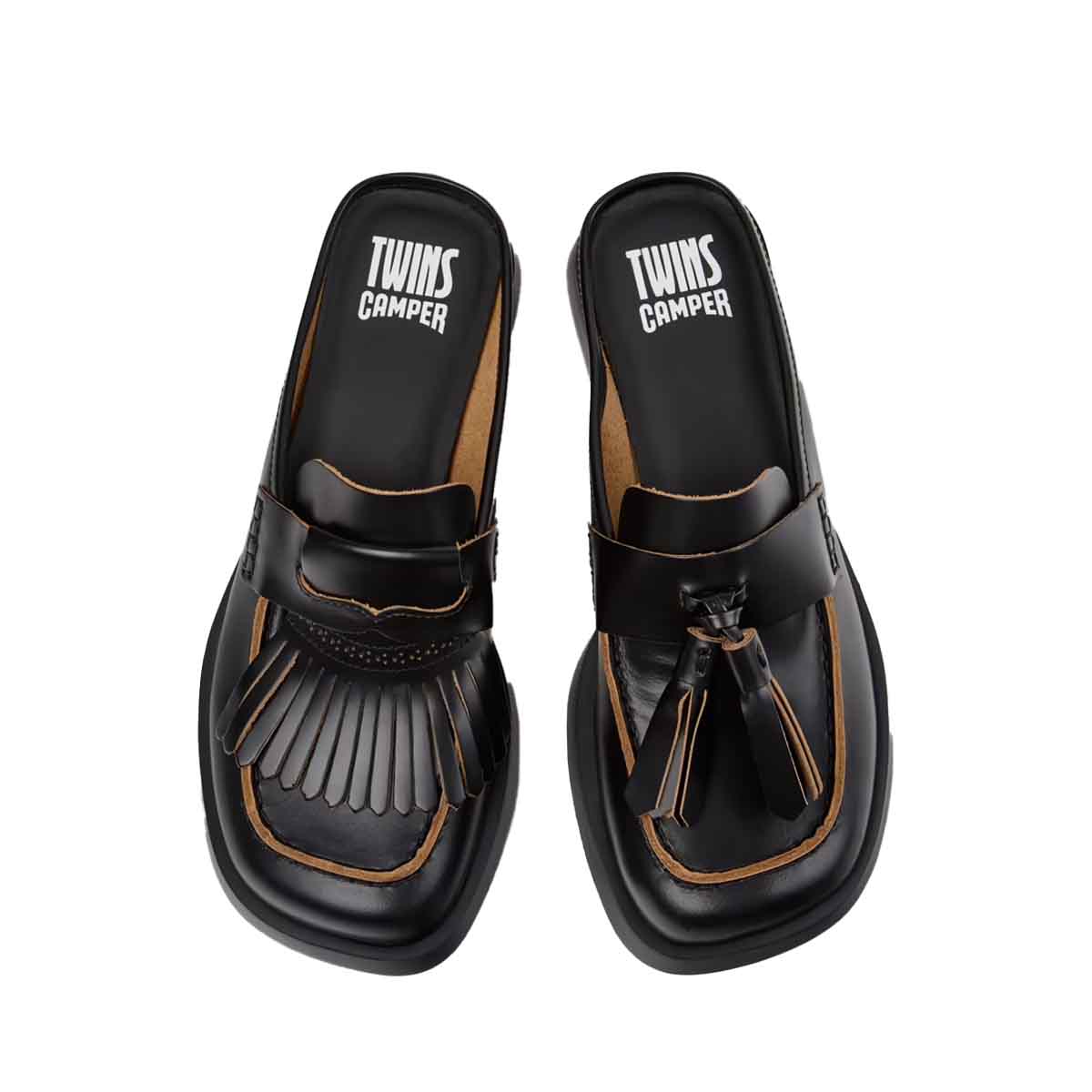 Camper Twins Black Leather Moccasins for Women מוקסין קמפר לנשים כפכפי נשים
