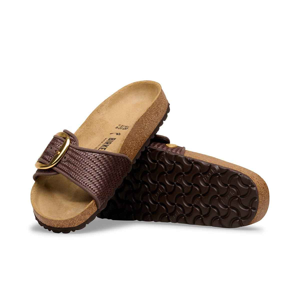 Birkenstock Madrid Big Buckle Raffia Carafe כפכפי בירקנשטוק מדריד אבזם חום לנשים