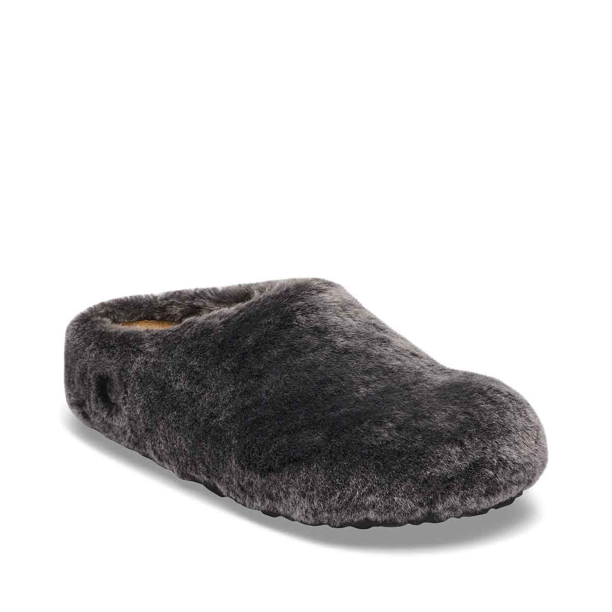 Birkenstock Amsterdam Wrapped Shearling Anthracite כפכפי בירקנשטוק אמסטרדם לנשים