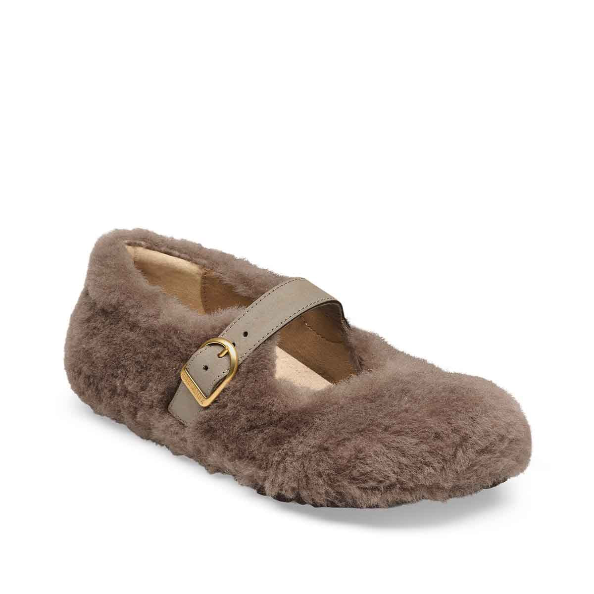 Birkenstock Santa Clarita Shearling Upper Gray Taupe כפכפי בירקנשטוק סנטה קלריטה לנשים