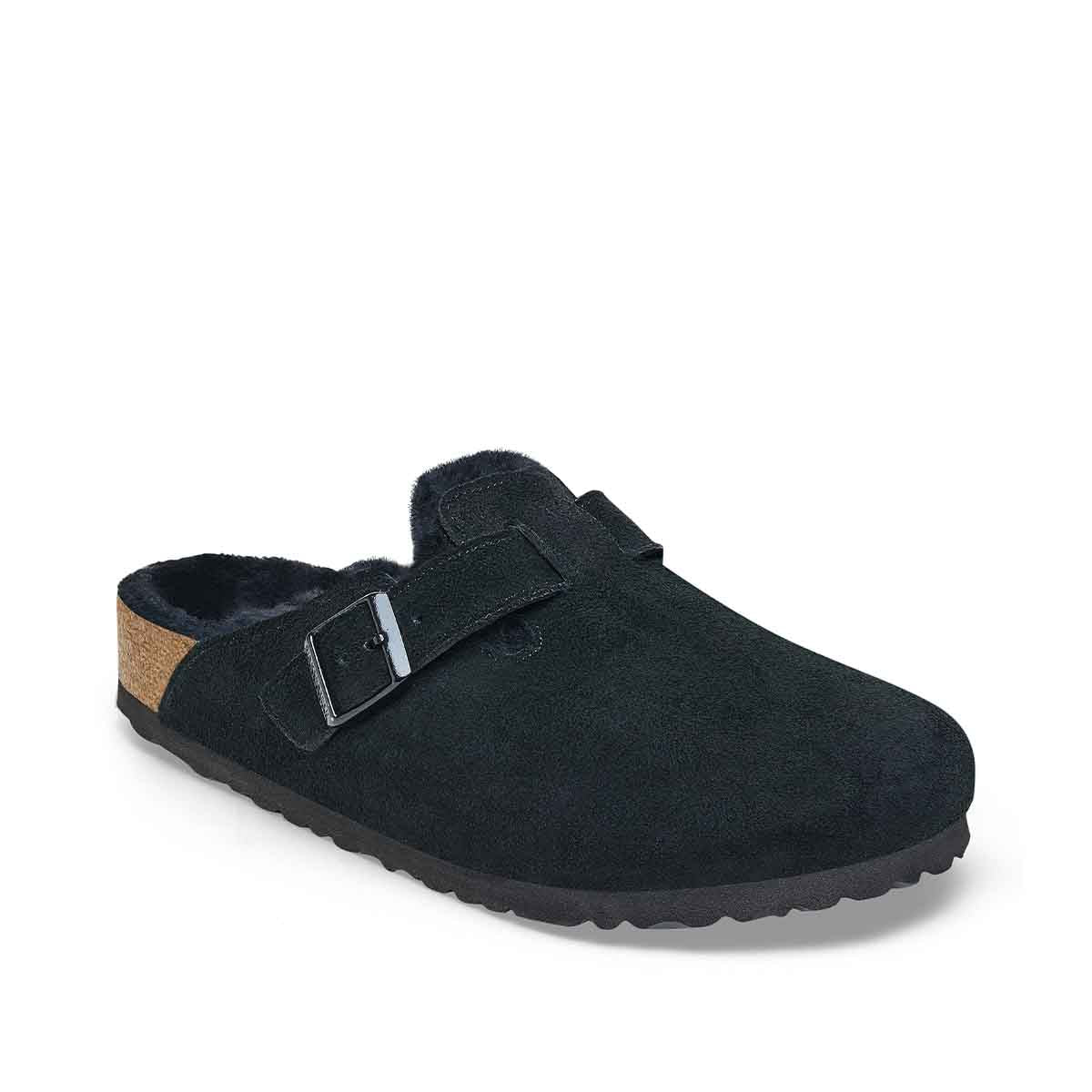 Birkenstock Boston Fur Black כפכפי בירקנשטוק בוסטון פרווה לנשים