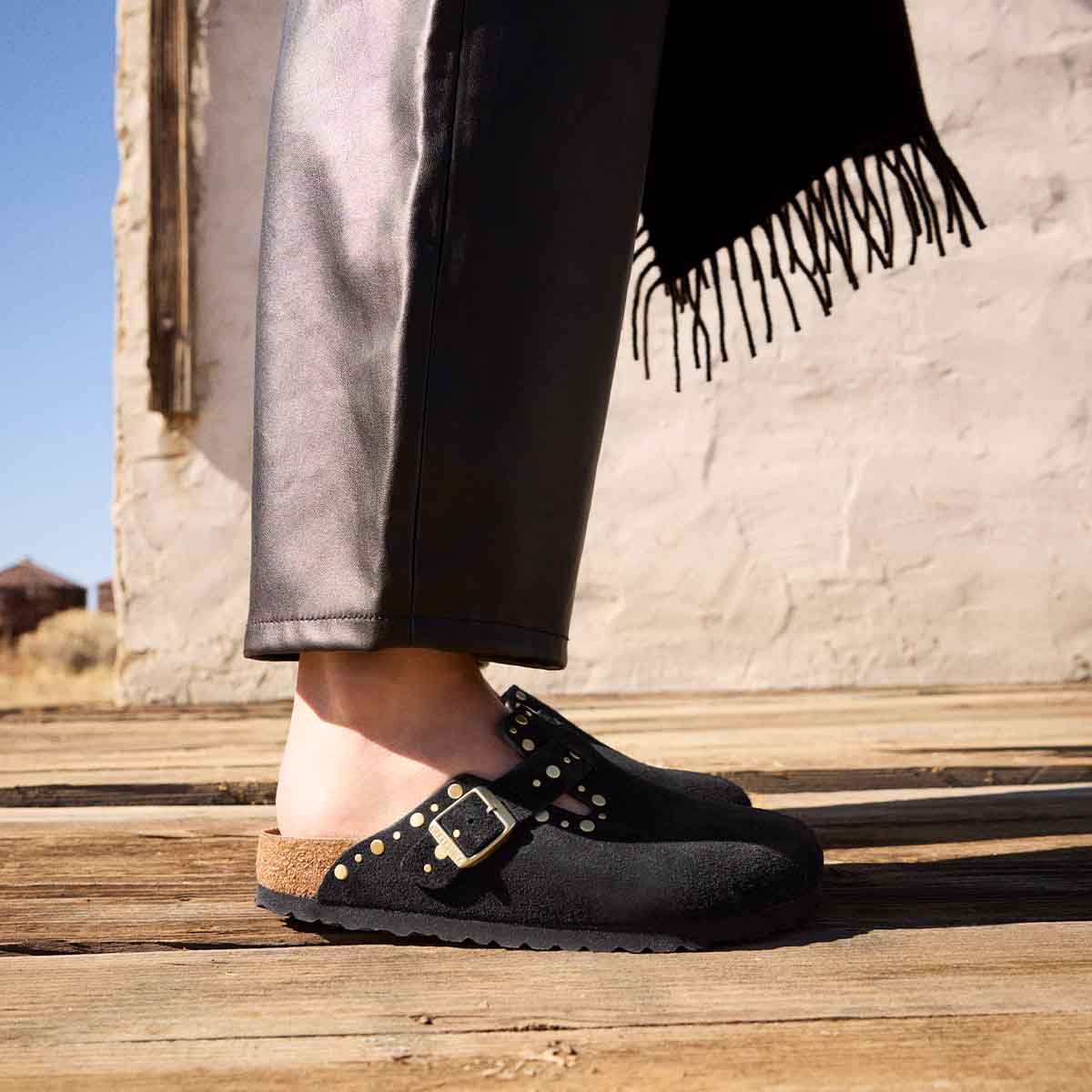 Birkenstock Boston Rivet Border Black כפכפי בוסטון ריבט בורדר שחור לנשים