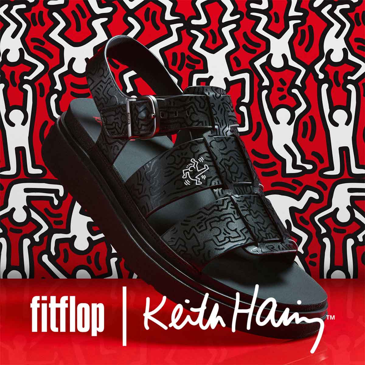 Fit Flop X Keith Haring Gen-FF Fisherman Sandals Black סנדלי פיטפלופ לנשים
