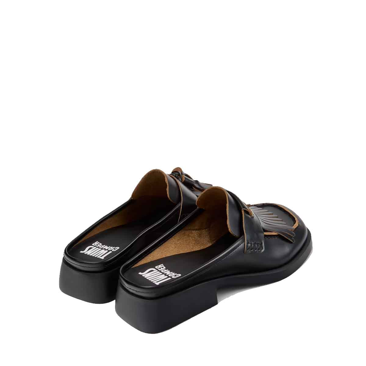 Camper Twins Black Leather Moccasins for Women מוקסין קמפר לנשים כפכפי נשים