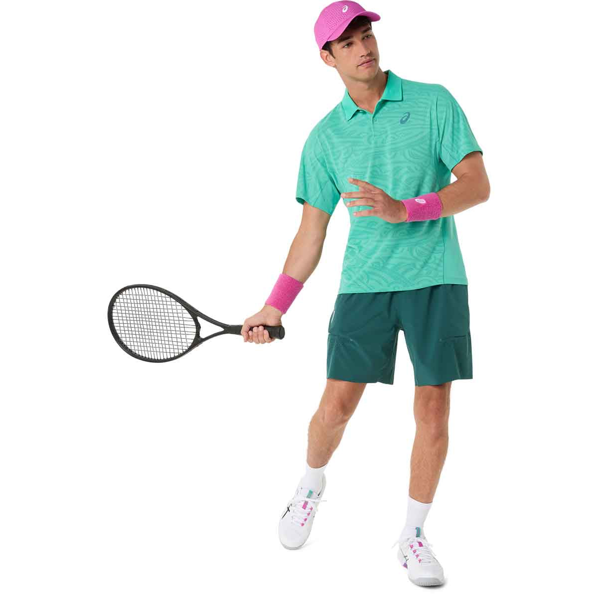 Asics Match Jacquard Polo SS Top Men Aurora Green חולצת פולו טניס לגברים