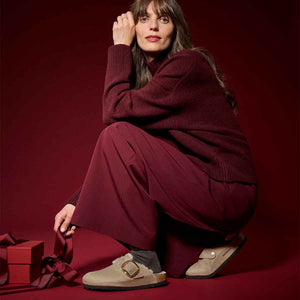 Birkenstock Boston Big Buckle Shearling Tabacco Brown כפכפי בירקנשטוק בוסטון פרווה לנשים