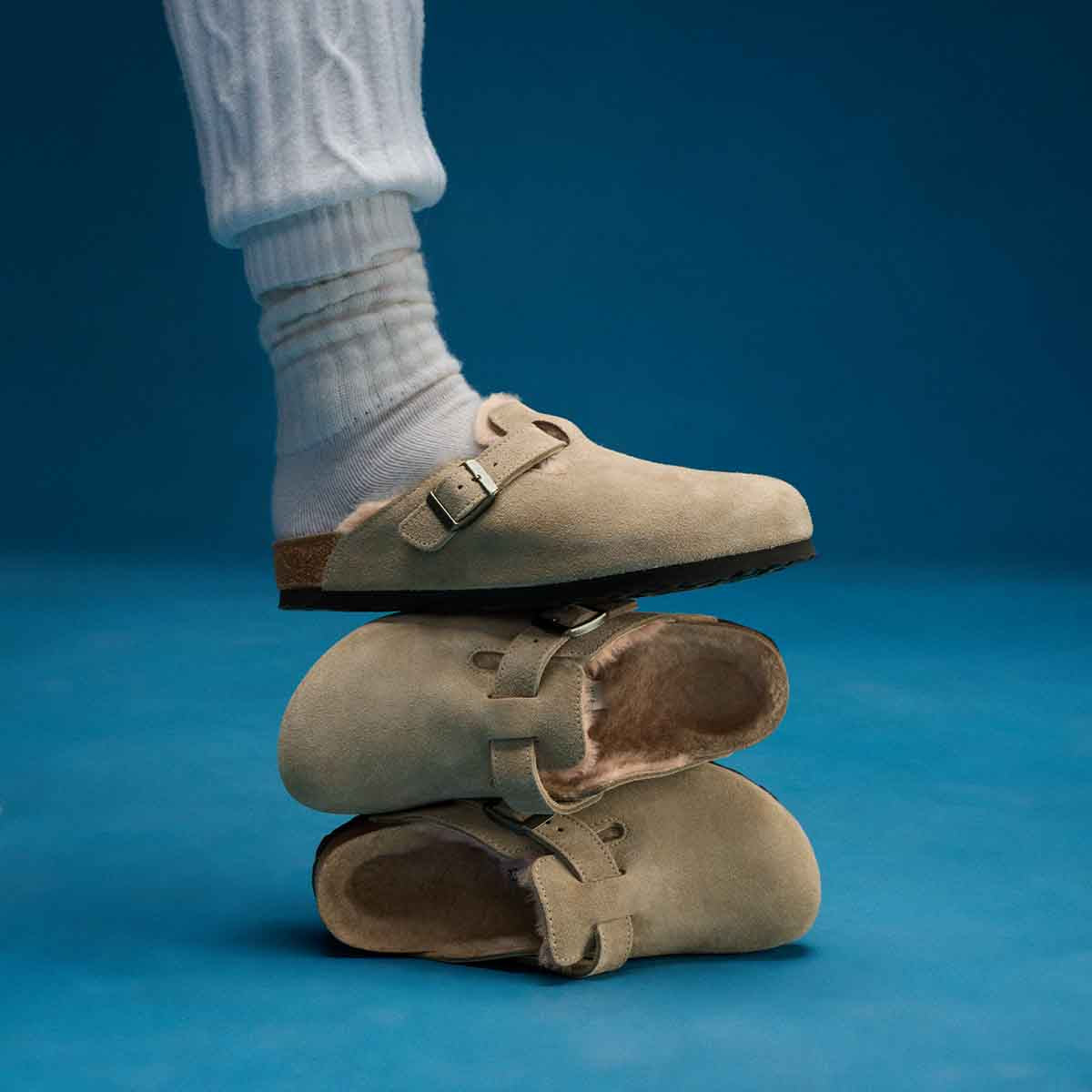 Birkenstock Boston Shearling Taupe כפכפי בירקנשטוק בוסטון פרווה טיופ לנשים