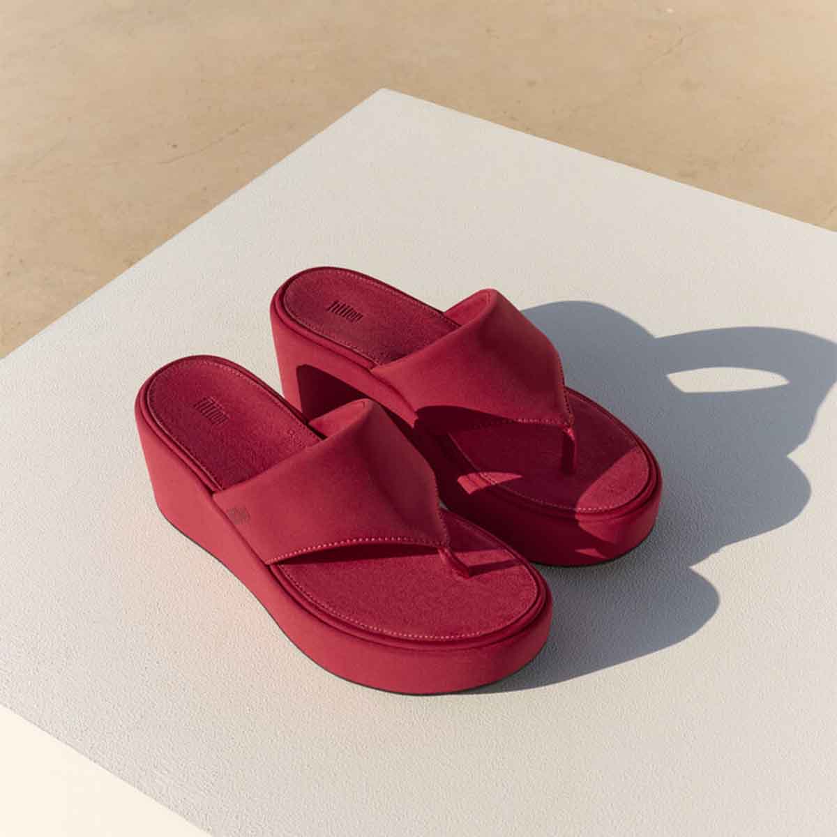 Fit Flop Platfformss Wedge Toe Post Burnt Berry סנדלי פיטפלופ לנשים אדום