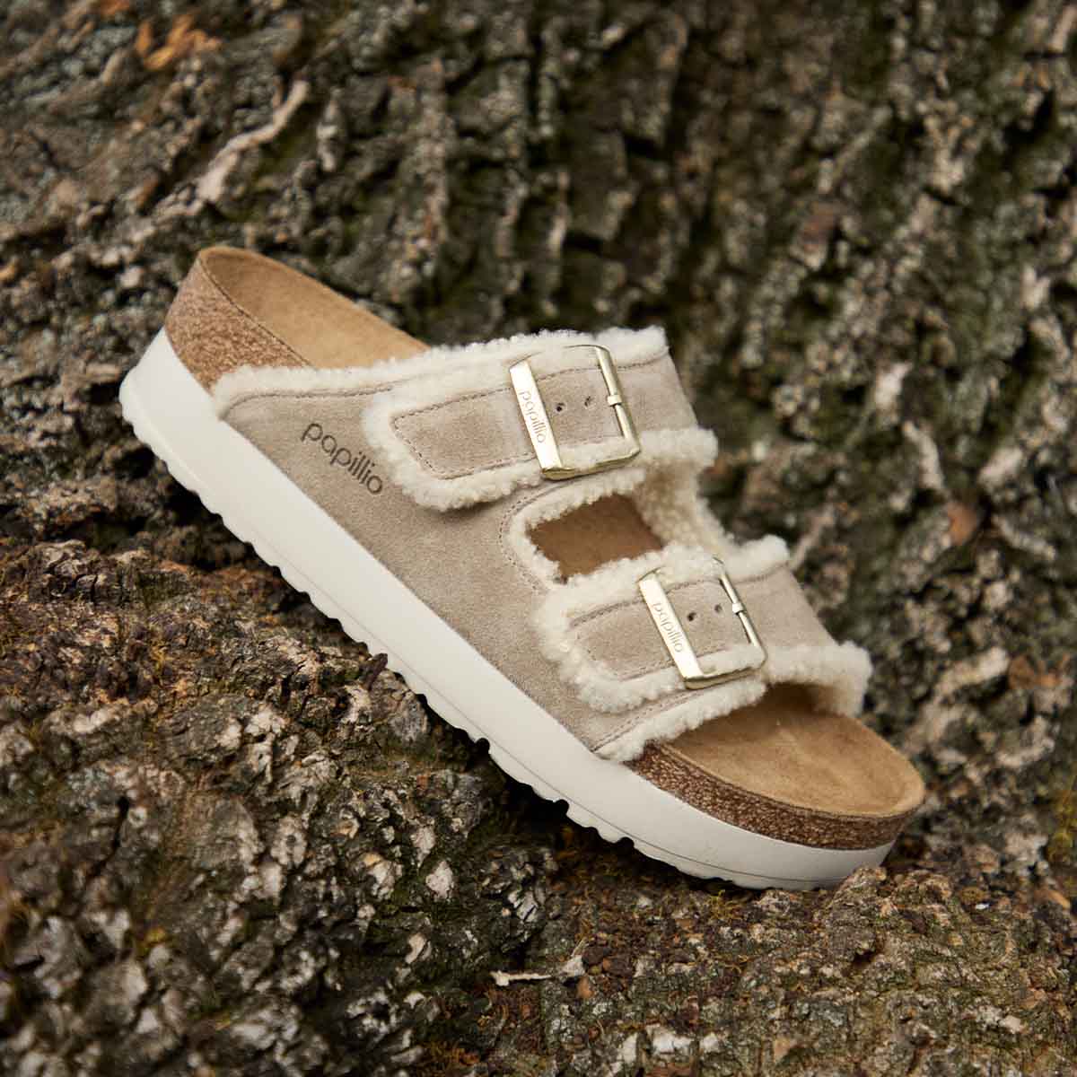 Birkenstock Arizona Teddy Edge Flex Plat. Taupe כפכפי בירקנשטוק אריזונה טדי לנשים