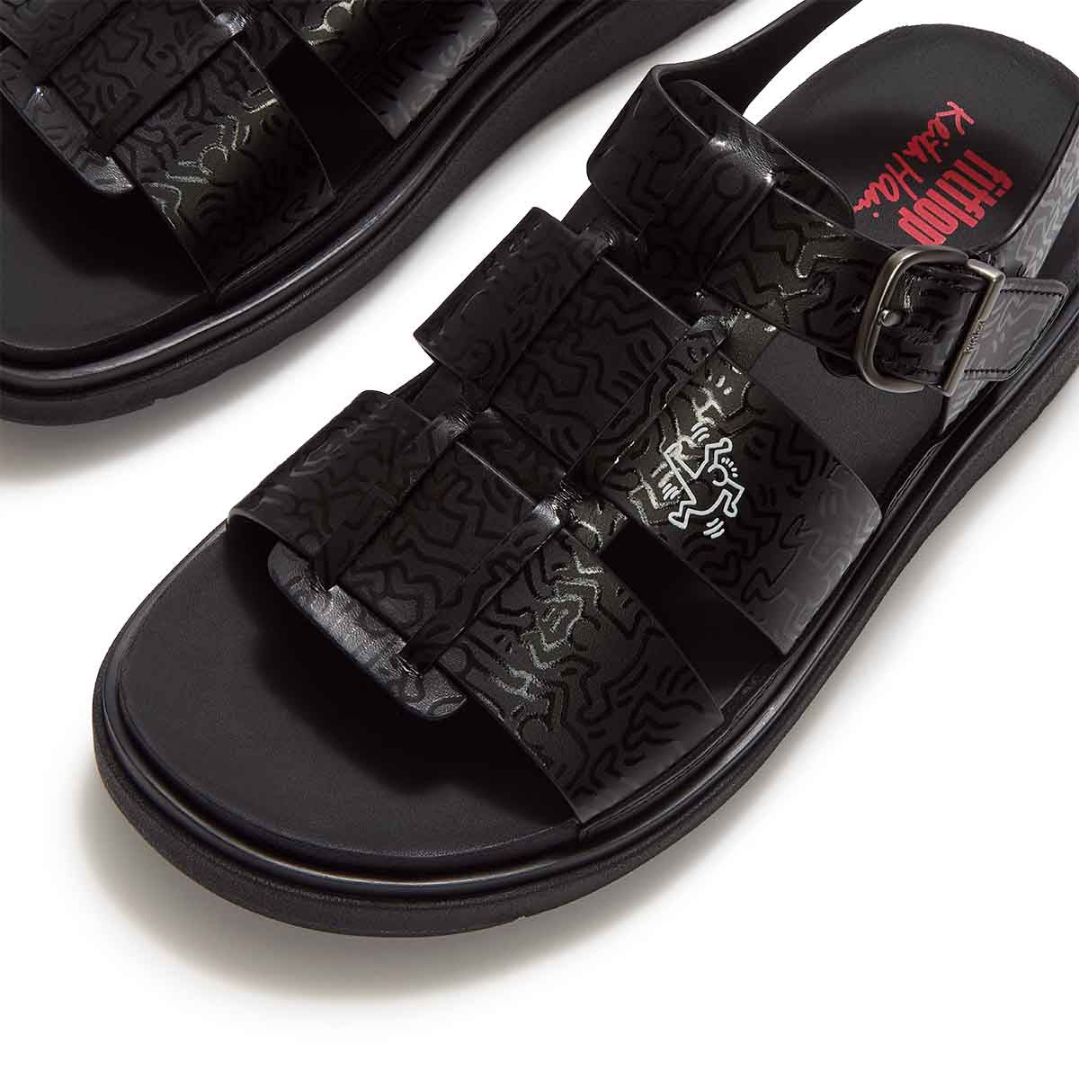 Fit Flop X Keith Haring Gen-FF Fisherman Sandals Black סנדלי פיטפלופ לנשים