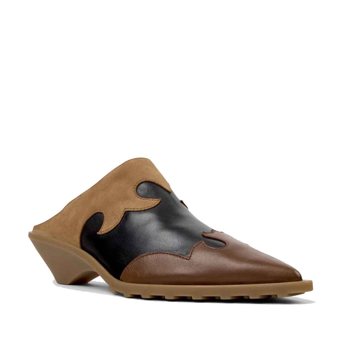 Camper Anita Brown Leather and Nubuck Semi-Open Shoes for Women נעלי קמפר לנשים