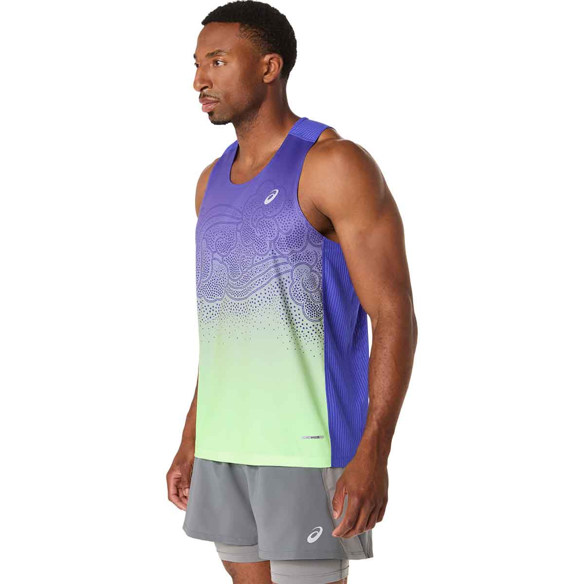 Asics Road Fade Singlet Men Cobalt Burst Illuminate Green גופיית ריצה לגבר אסיקס