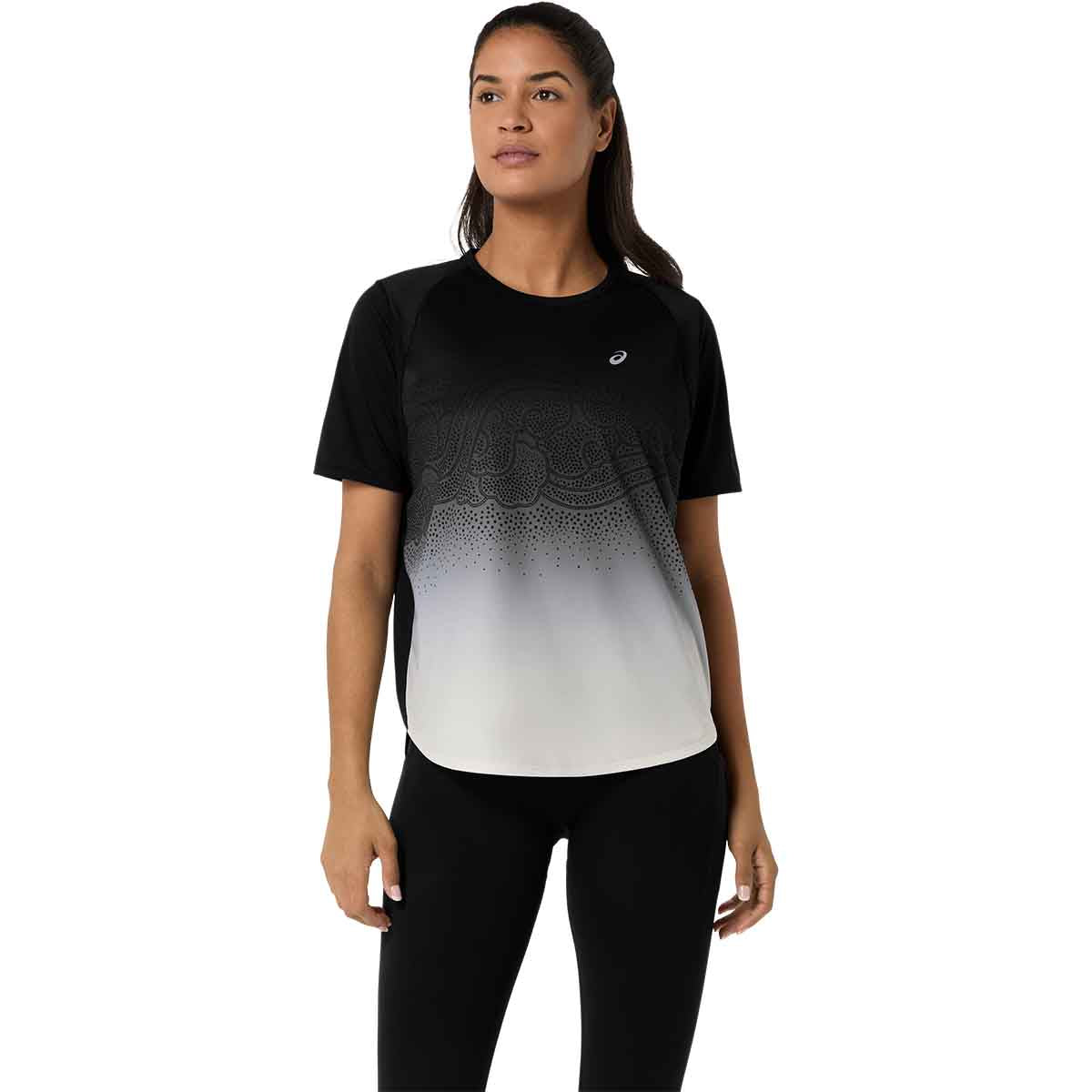 Asics Road Fade SS Top Women Black Cream חולצת ריצה לנשים