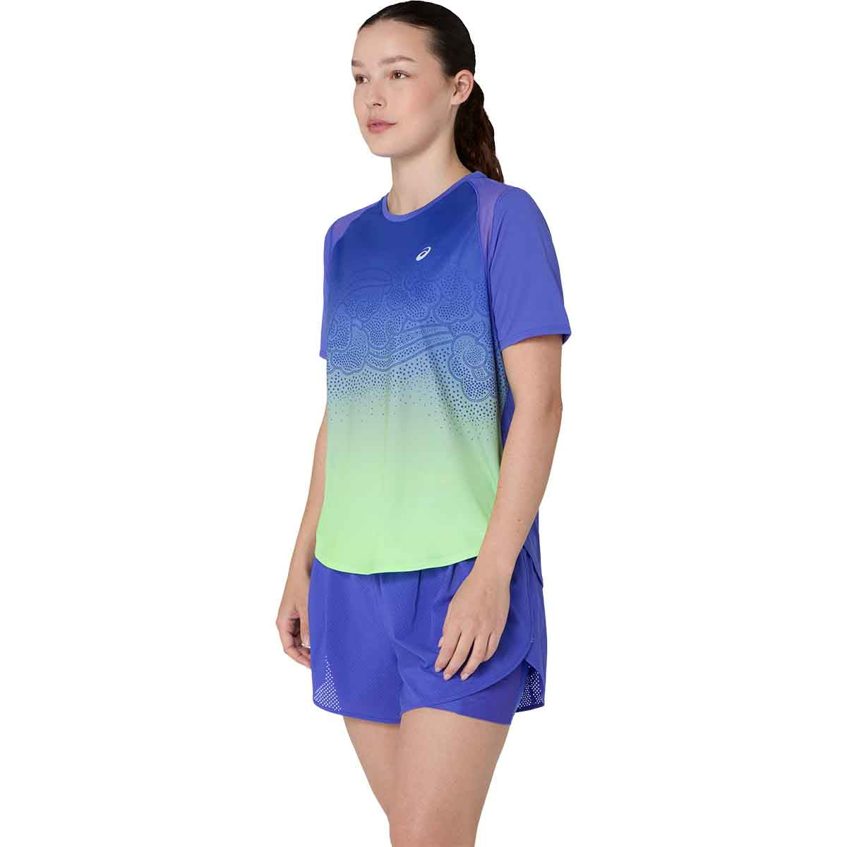 Asics Road Fade SS Top Cobalt Burst Illuminate Green חולצת ריצה אסיקס לנשים