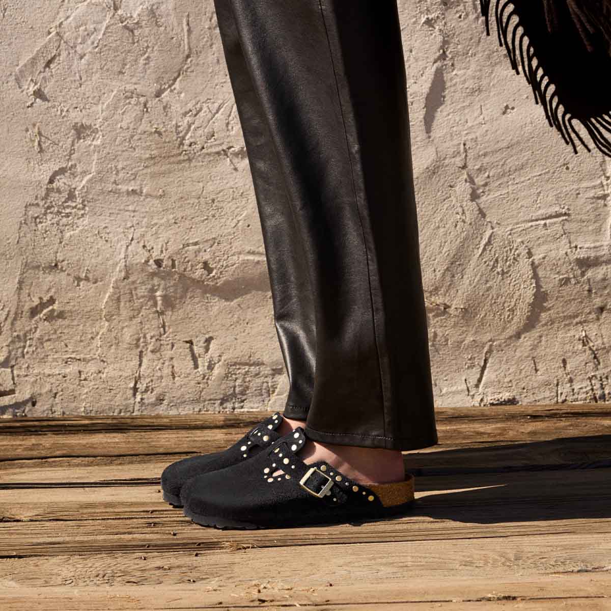 Birkenstock Boston Rivet Border Black כפכפי בוסטון ריבט בורדר שחור לנשים