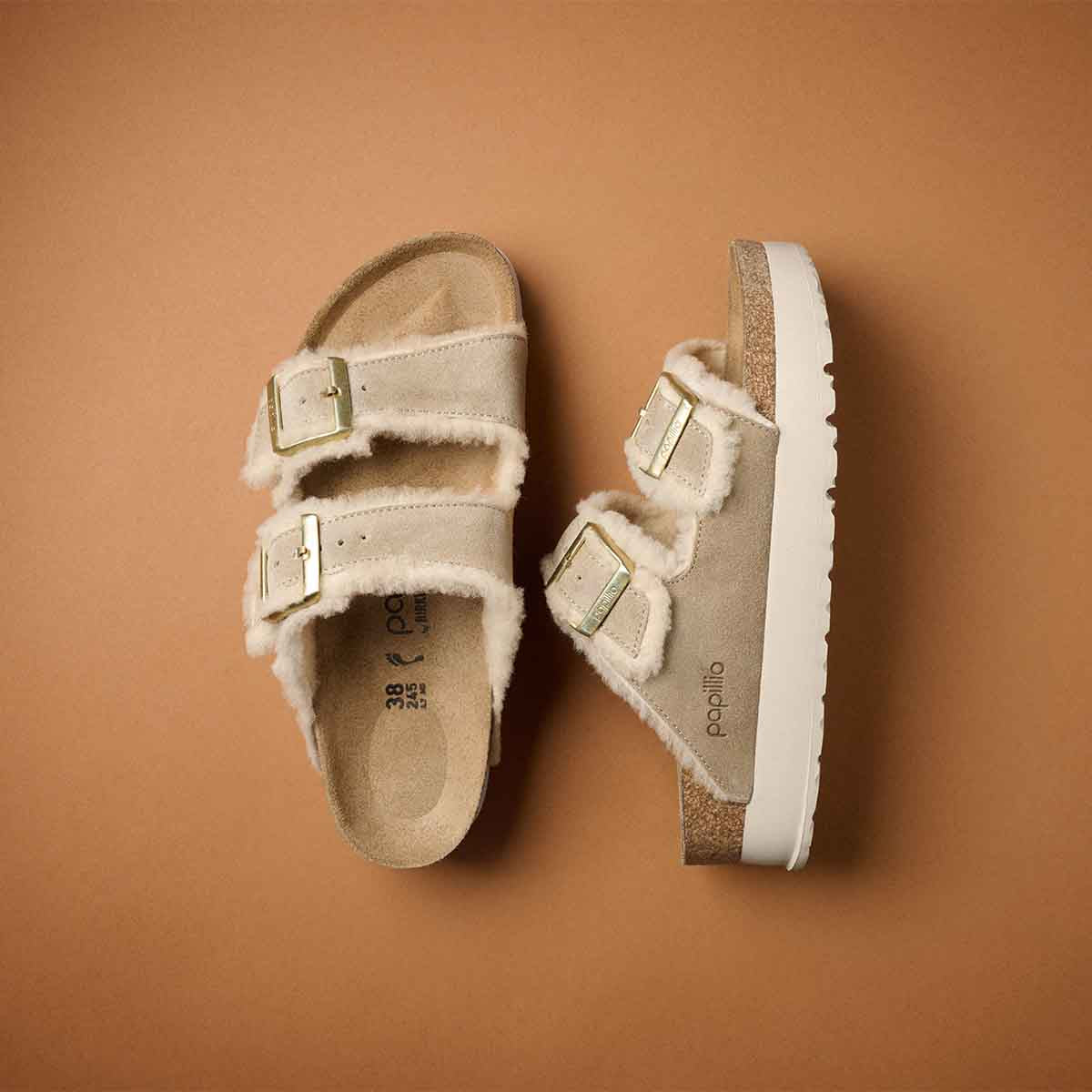 Birkenstock Arizona Teddy Edge Flex Plat. Taupe כפכפי בירקנשטוק אריזונה טדי לנשים