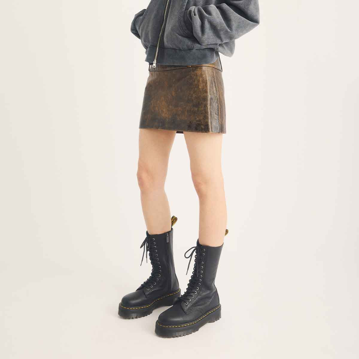 Dr. Martens Quad 1B99 Pisa Leather Mid Calf Lace Up Boots Black מגפי ד"ר מרטנס
