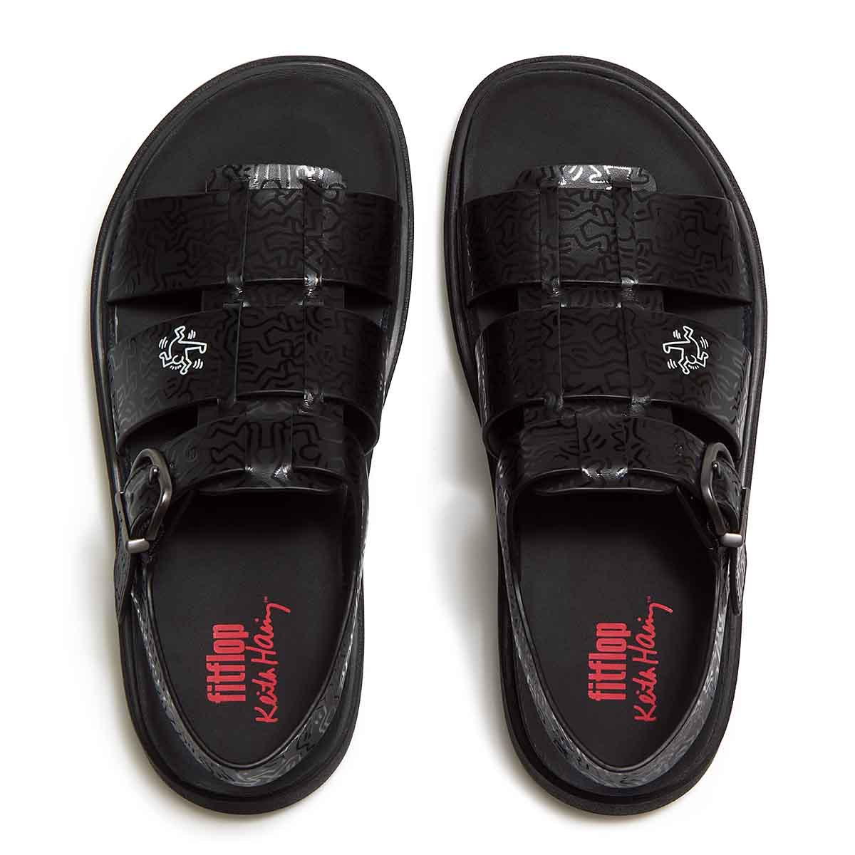 Fit Flop X Keith Haring Gen-FF Fisherman Sandals Black סנדלי פיטפלופ לנשים
