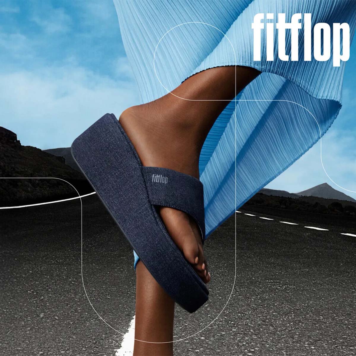 Fit Flop Platfformss Wedge Toe Post Denim Dark Denim סנדלי פיטפלופ לנשים כחול