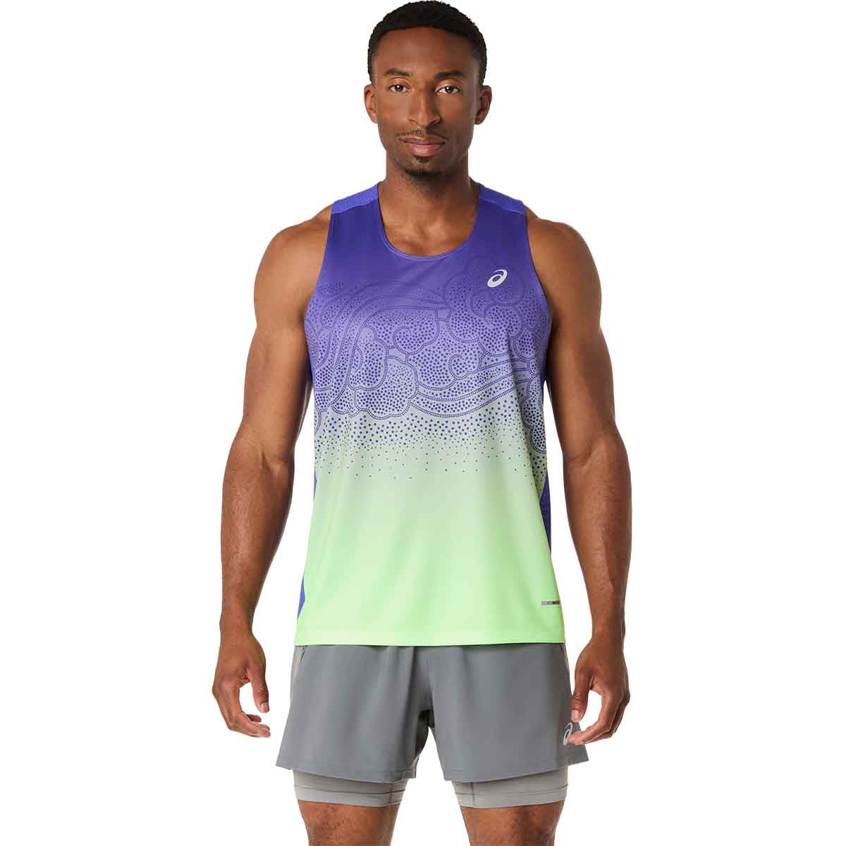 Asics Road Fade Singlet Men Cobalt Burst Illuminate Green גופיית ריצה לגבר אסיקס