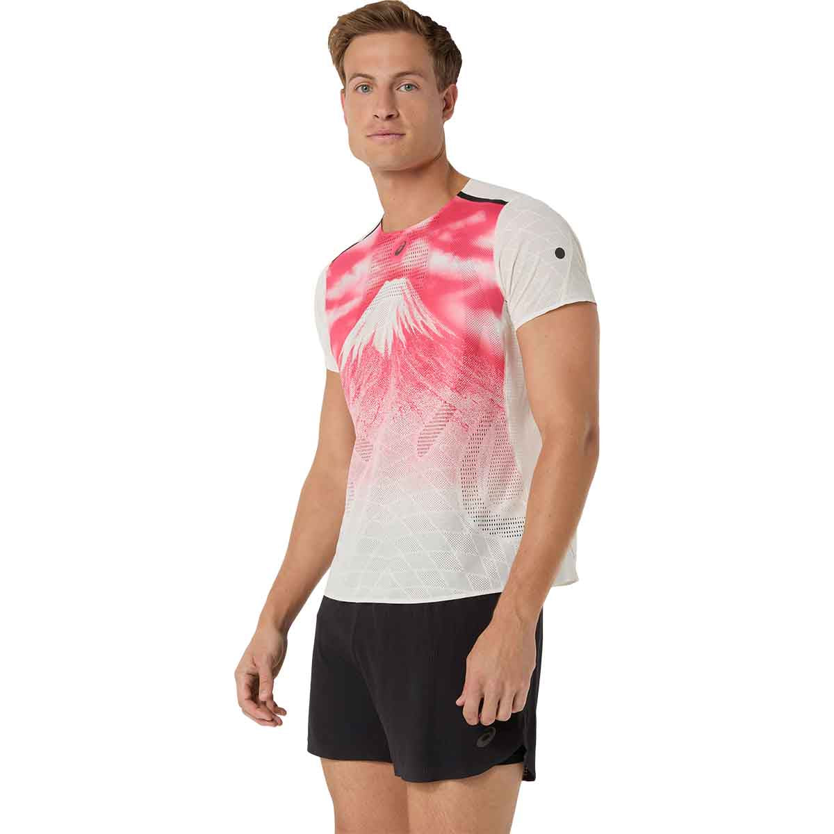 Asics Fujitrail Elite Graphic SS Top Men Cream חולצת ריצה לגברים