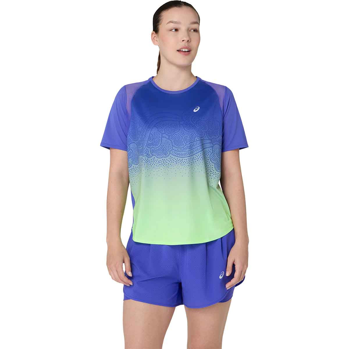 Asics Road Fade SS Top Cobalt Burst Illuminate Green חולצת ריצה אסיקס לנשים