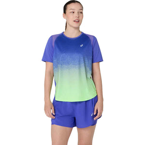 Asics Road Fade SS Top Cobalt Burst Illuminate Green חולצת ריצה אסיקס לנשים