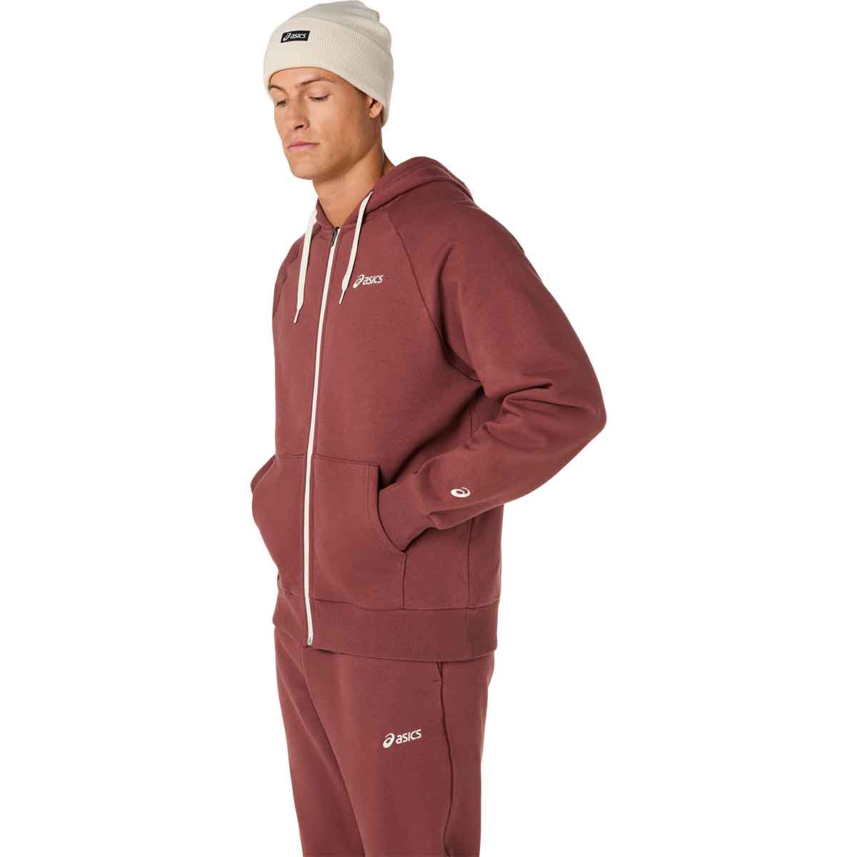 Asics Logo Fleece Full Zip Hoodie Men - Rusted Rock ג'קט אסיקס לגברים