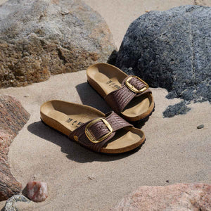 Birkenstock Madrid Big Buckle Raffia Carafe כפכפי בירקנשטוק מדריד אבזם חום לנשים