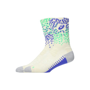 Asics Performance Run Sock Crew Unisex Ivory Cobalt Burst Vital Green גרבי ריצה ארוכות