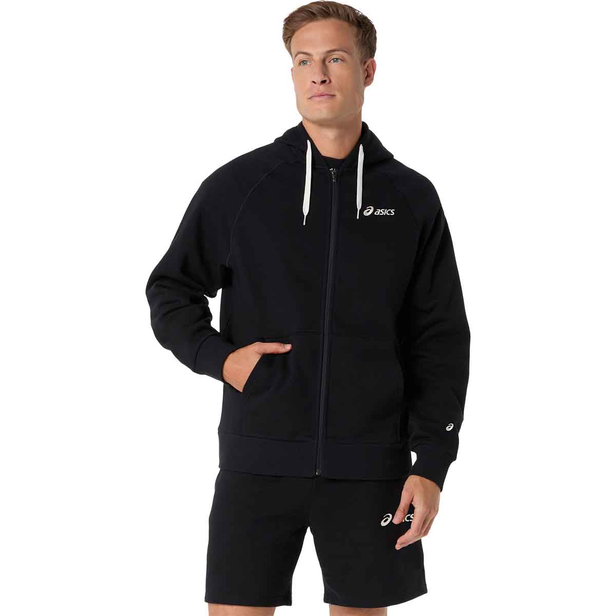 Asics Logo Fleece Full Zip Hoodie Men Performance Black ג'קט אסיקס לגברים