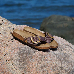 Birkenstock Madrid Big Buckle Raffia Carafe כפכפי בירקנשטוק מדריד אבזם חום לנשים