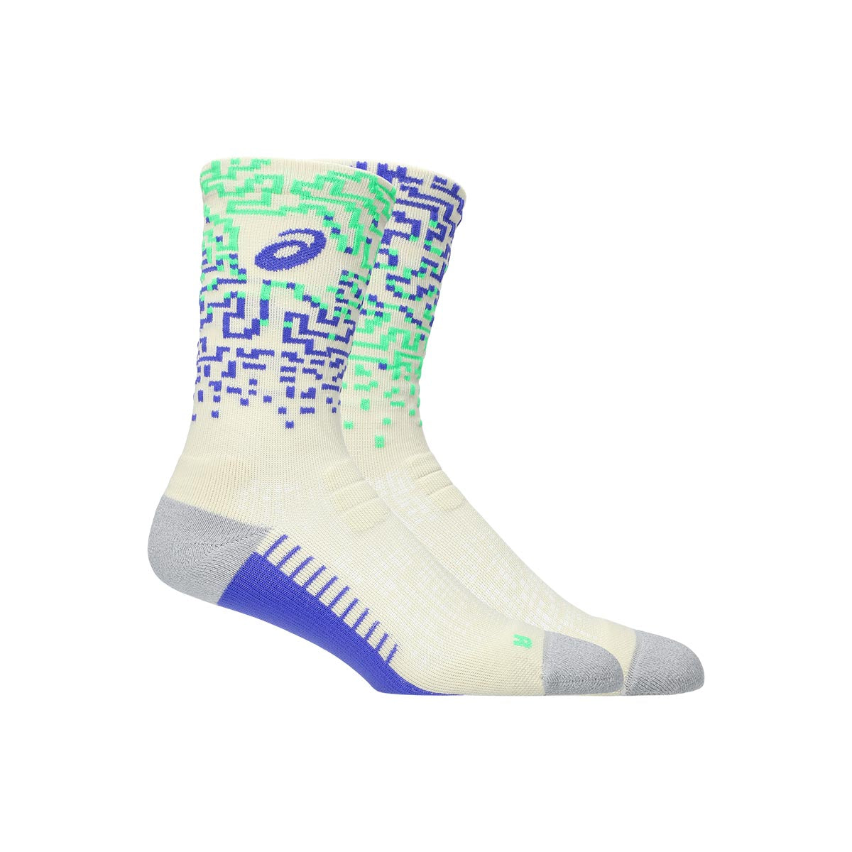 Asics Performance Run Sock Crew Unisex Ivory Cobalt Burst Vital Green גרבי ריצה ארוכות