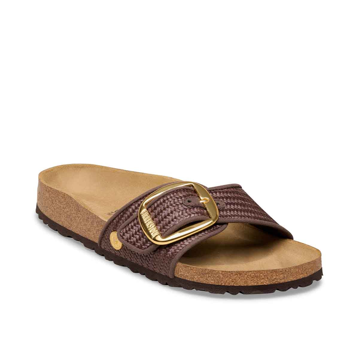 Birkenstock Madrid Big Buckle Raffia Carafe כפכפי בירקנשטוק מדריד אבזם חום לנשים