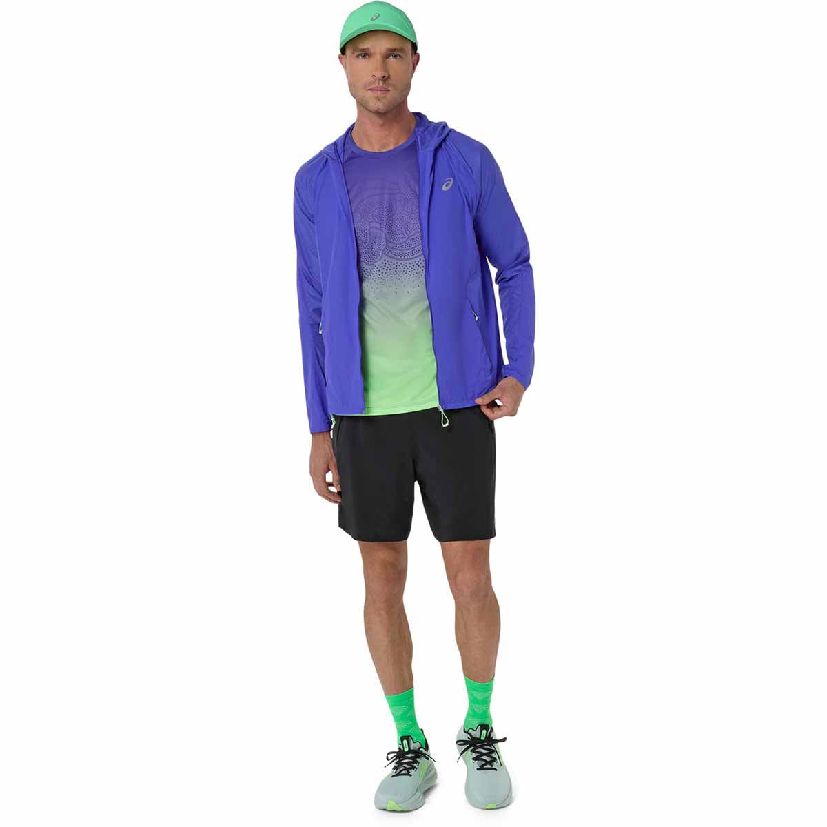 Asics Road Packable Jacket Men Cobalt Burst Illuminate Green ג'קט גברים לריצה