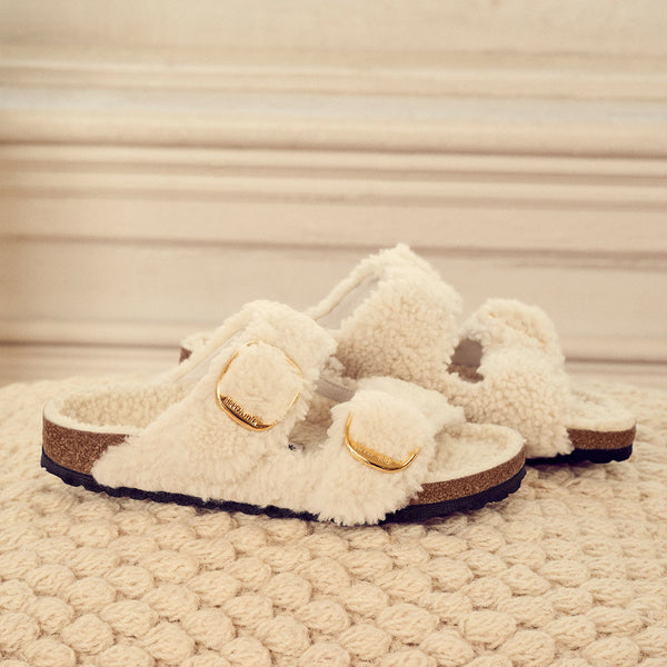 Birkenstock Arizona Big Buckle Teddy Eggshell כפכפי נשים בירקנשטוק - Original's