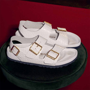 Birkenstock Milano Rivet Logo Emboss white סנדלי נשים בירקנשטוק