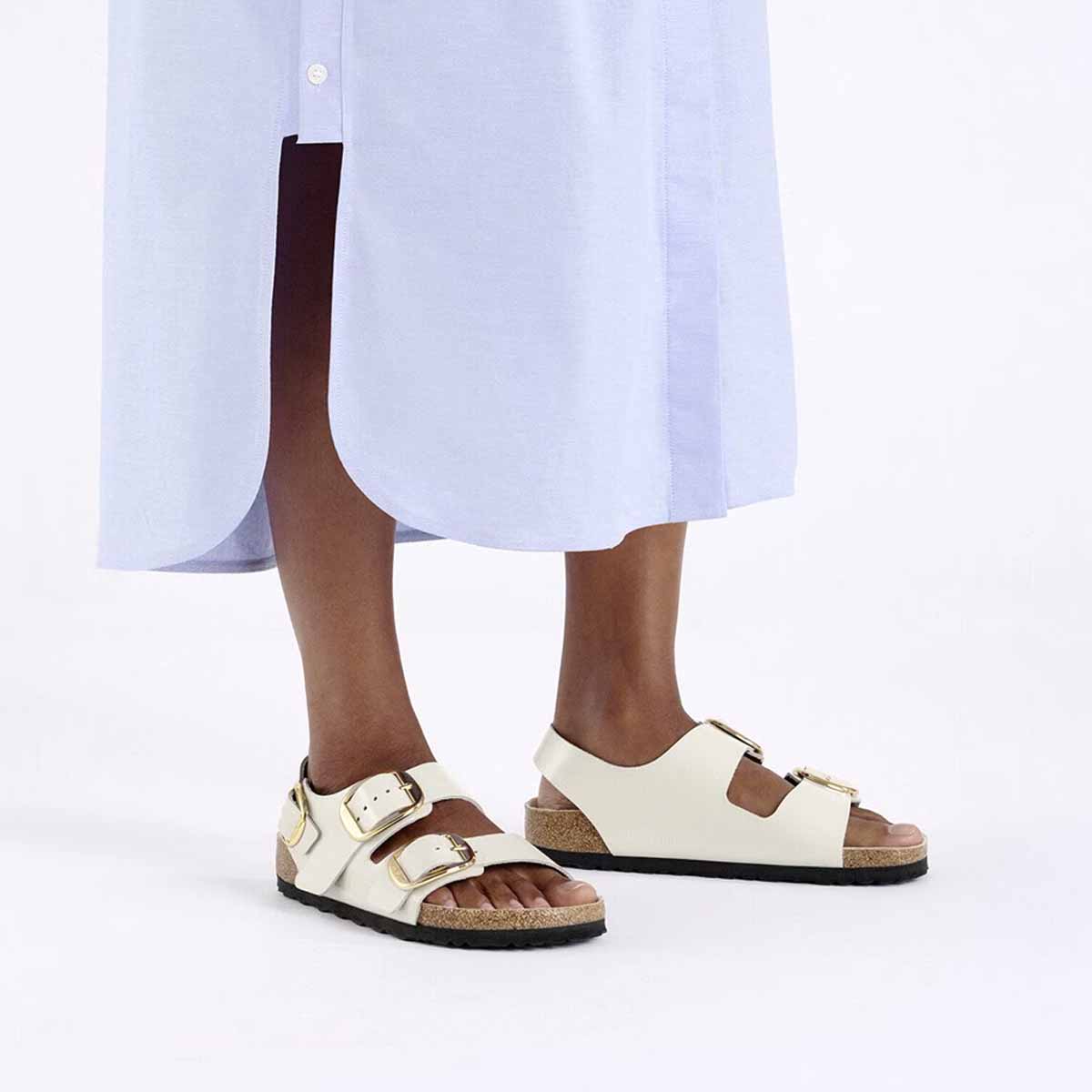 Birkenstock Milano Big Buckle High-Shine Ecru סנדלי בירקנשטוק מילאנו אבזם בז