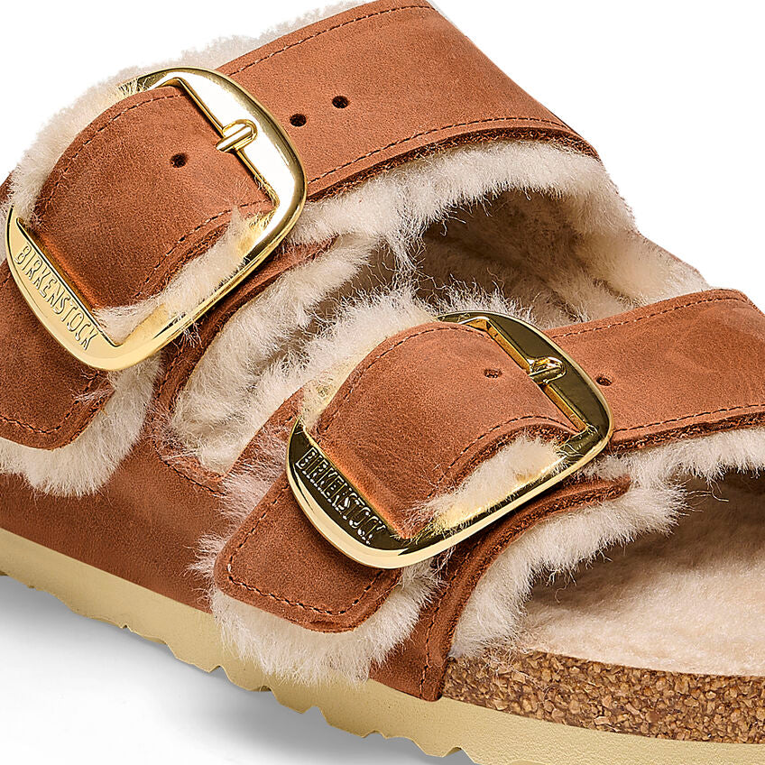 Birkenstock Arizona Big Buckle Shearling Cognac כפכפי בירקנשטוק לנשים
