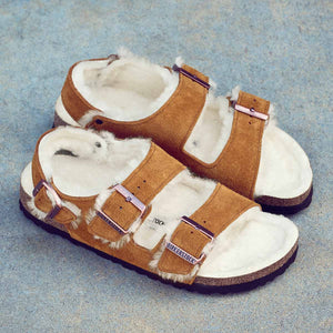 Birkenstock Milano Suede Shearling Mink סנדלי בירקנשטוק מילאנו פרווה מינק