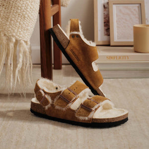 Birkenstock Milano Suede Shearling Mink סנדלי בירקנשטוק מילאנו פרווה מינק