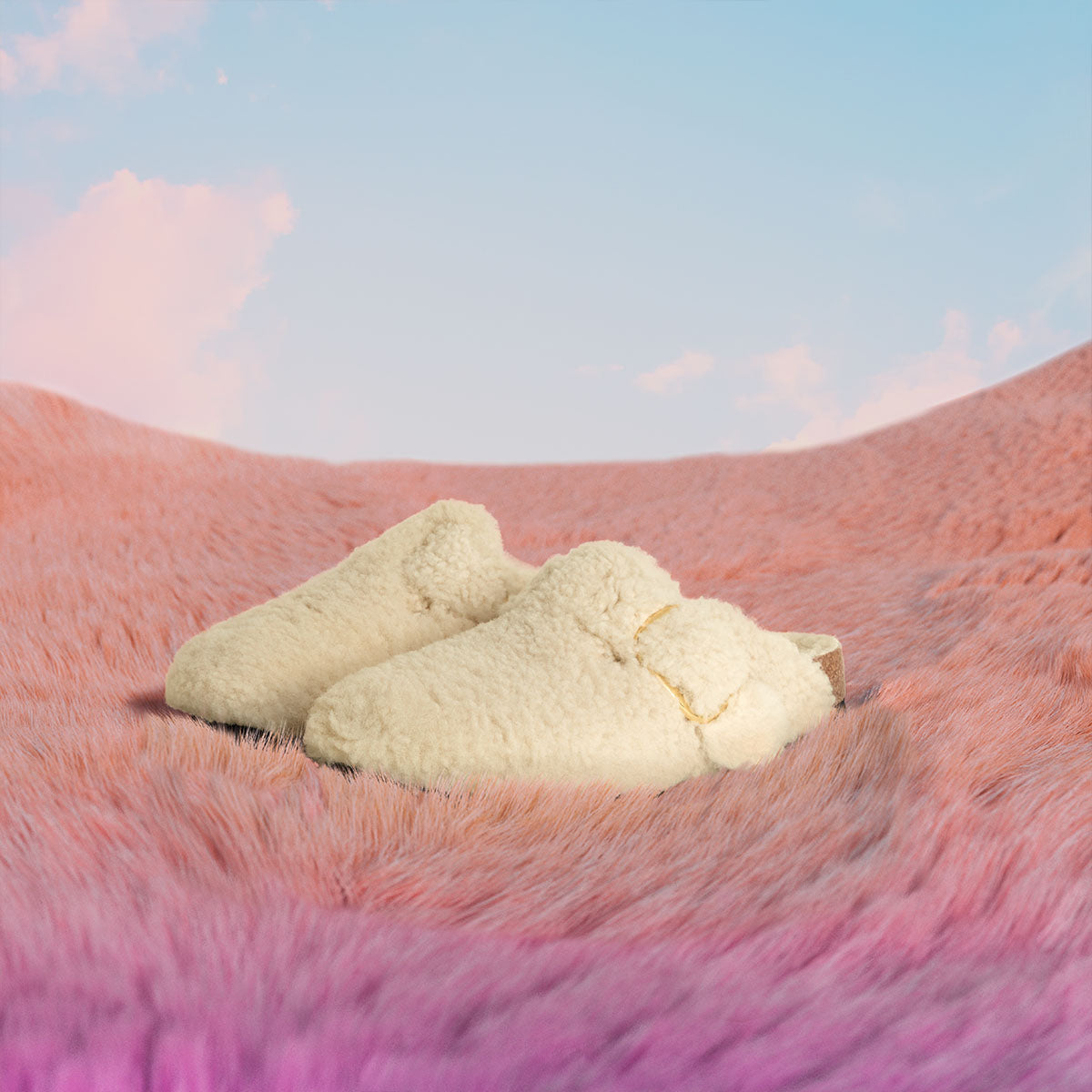 Birkenstock Boston Big Buckle Teddy Eggshell בירקנשטוק בוסטון אבזם פרווה נשים שמנת