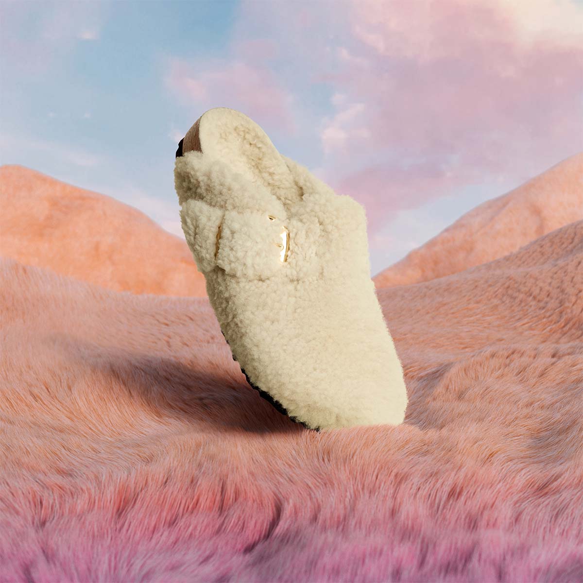 Birkenstock Boston Big Buckle Teddy Eggshell בירקנשטוק בוסטון אבזם פרווה נשים שמנת