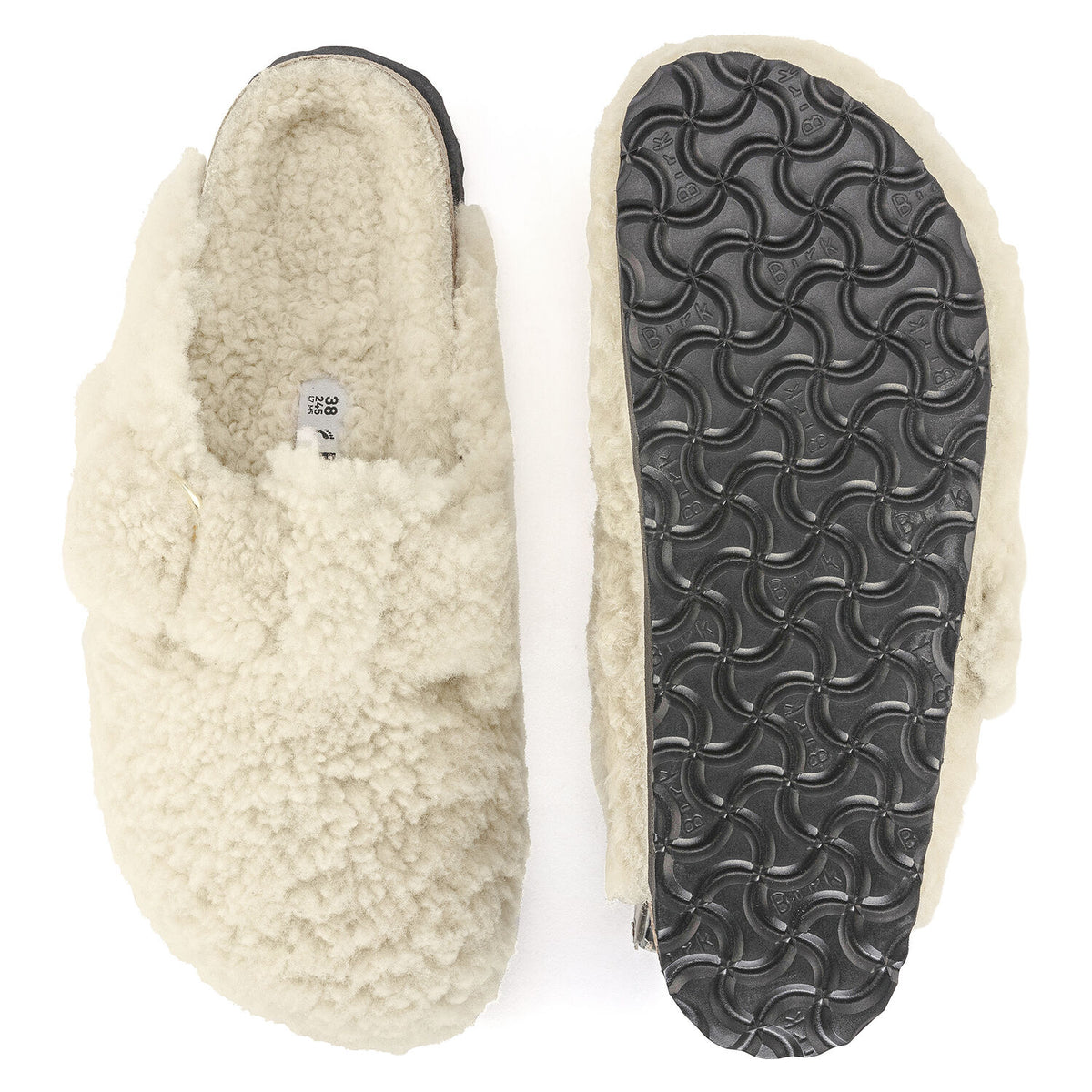 Birkenstock Boston Big Buckle Teddy Eggshell בירקנשטוק בוסטון אבזם פרווה נשים שמנת